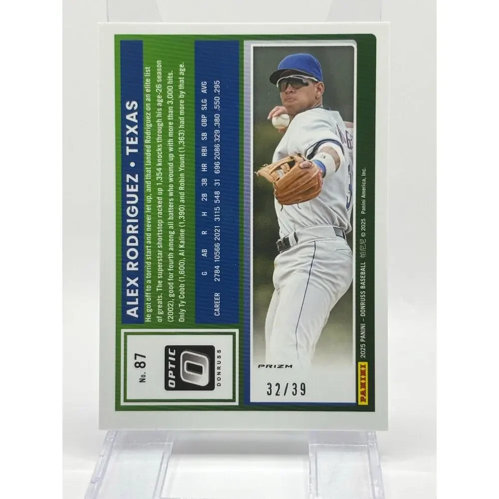 2025 Donruss Optic Alex Rodriguez Black Velocity Refractor 32/39 SP Rangers